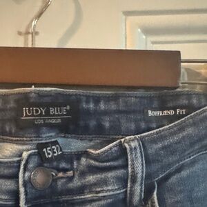 Judy Blue Distressed Boyfriend Jeans - Medium Blue Wash